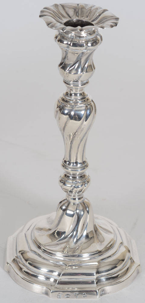 Michiel De Grave, a pair of 18th century silver candlesticks — Detail of one candlestick