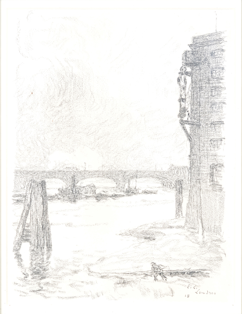 Emile Claus — Rare dessin de Londres daté 1915, signé et localisé en bas à droite