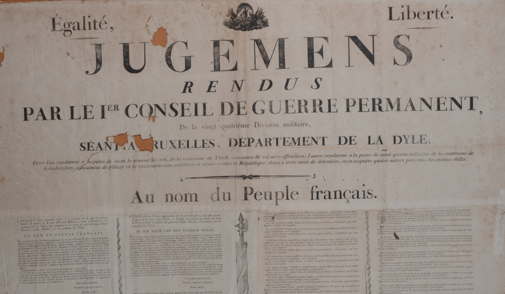 Poster French Republic 1798, dyle departement — Detail of the heading in French (text bilingual French-Flemish)