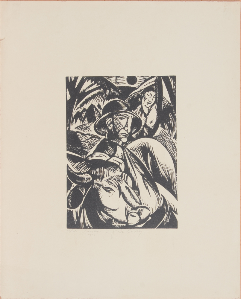Jan-Frans Cantré Messidor Woodcut 1923  — Rare gravure  sur bois expressioniste originale de Jan Frans Cantré, signée et datée, avec justification et titre en crayon.