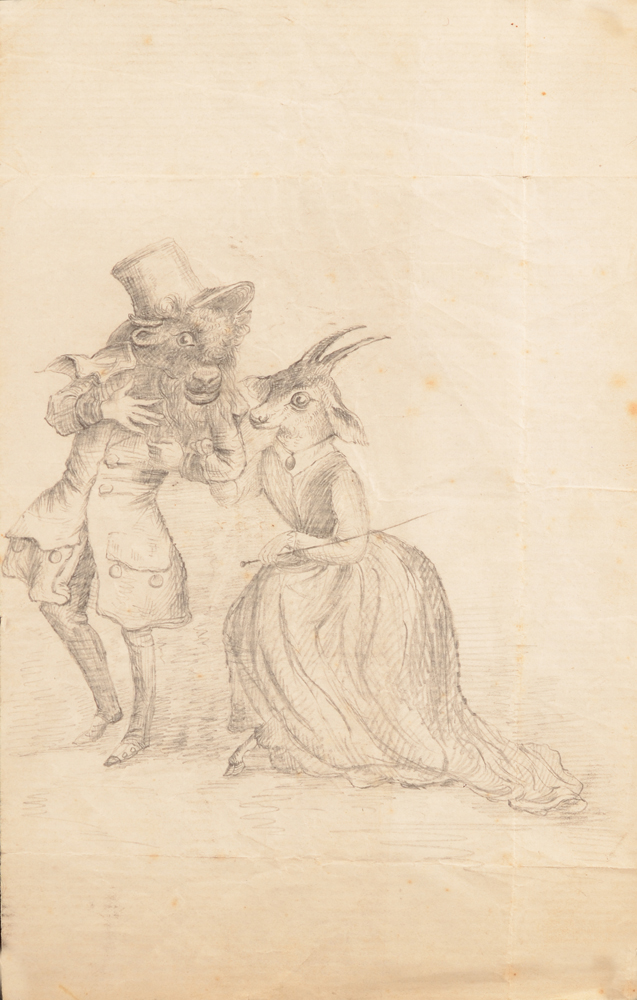 Unknown artist the animal couple — Dessin caricaturale, probablement anglais (?), milieu du 19me