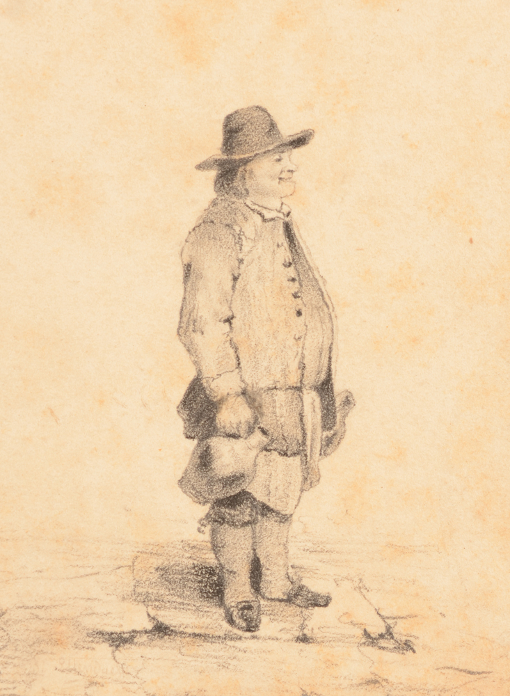 Unknown portrait of a man — Bonhomme portant deux cruches, dessin 19me