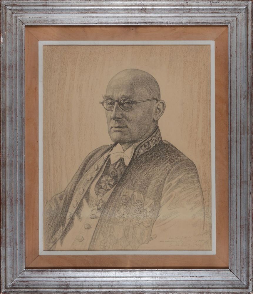Evariste De Buck, a large portrait drawing of a gentleman, 1945 — The drawing in its frame