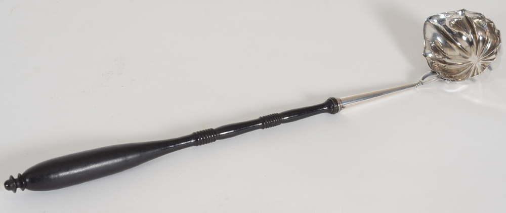 18th century silver and wood punch ladle, Bruges, 1776 — Alternate view
