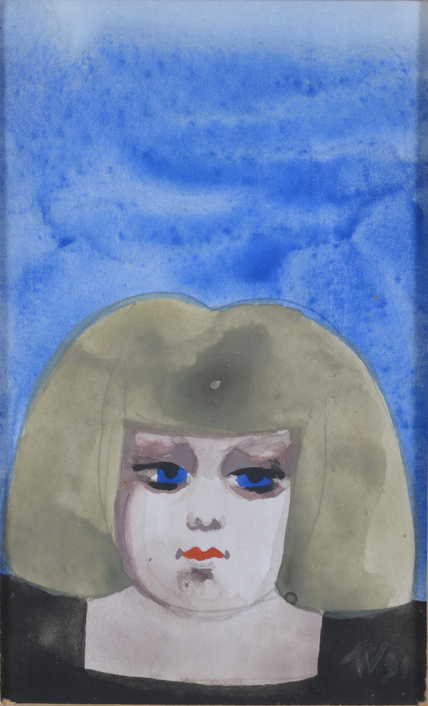 José Vermeersch — Petit portrait de fille en bust, aquarelle sur papier de 1991