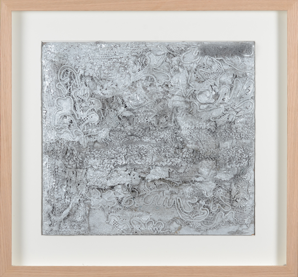 Guy Mees an extremely rare mixed media work with lace 1962 — The work in its modern frame