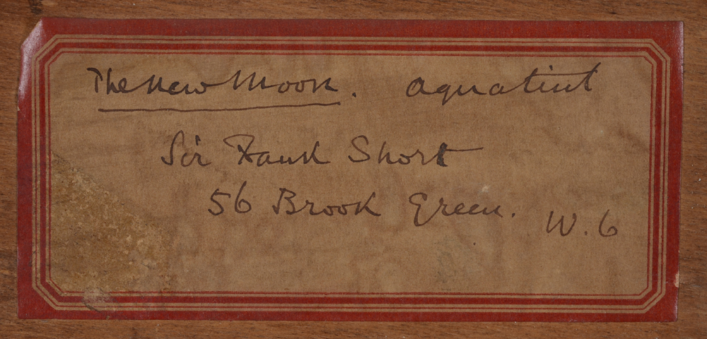 Sir Frank Short — Label at the back with original title