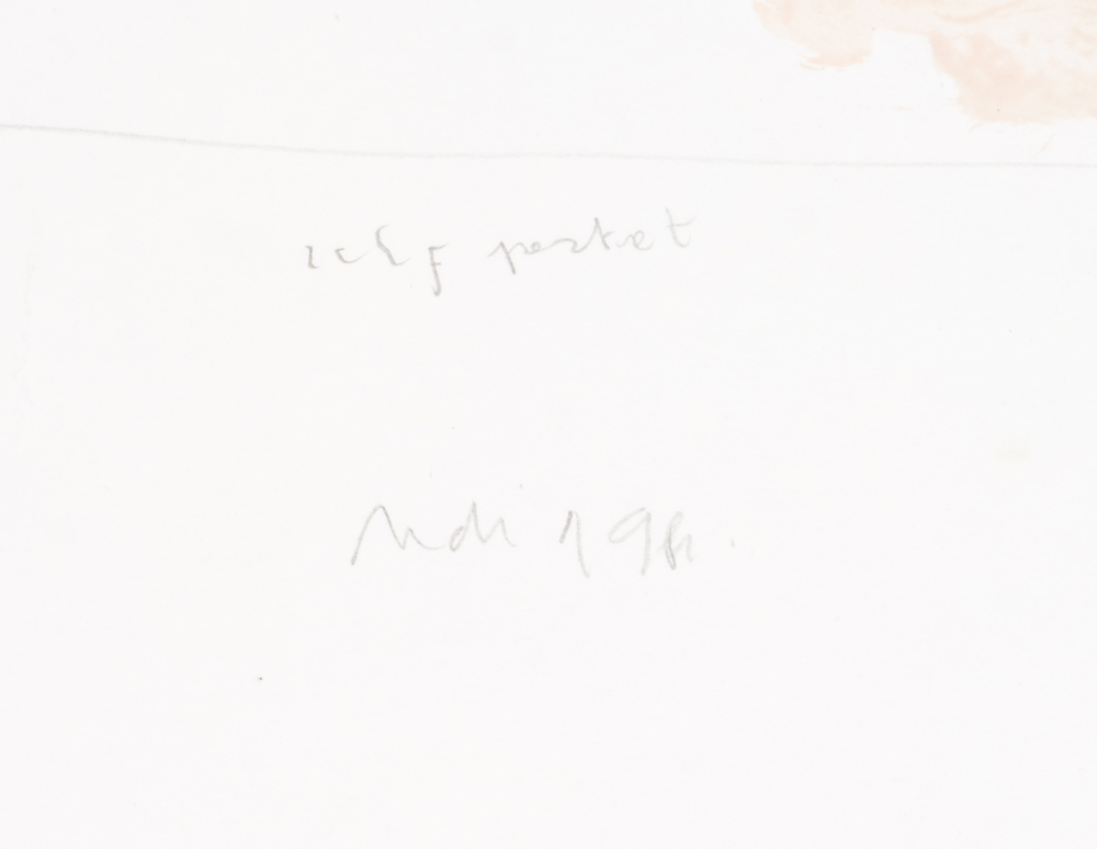Mario de Brabandere 'Zelf-portret' painting from 1981 — Title, signature and date written underneath the painting in pencil.
