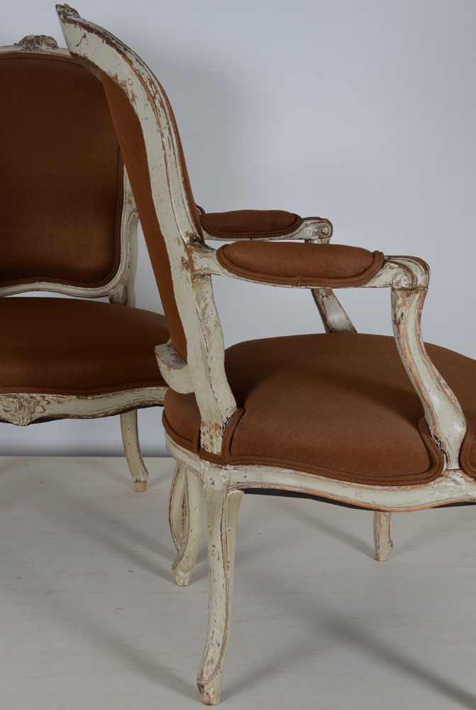 A pair of LXV patinated wood armchairs, possibly from the period — View from the side