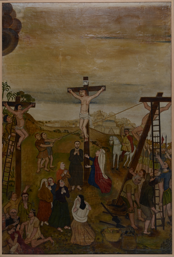 19th century crucifixion  — Grand tableau naif du fin du 19e siècle, peut-être Gand? Non signé