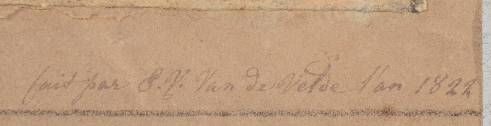 E. V. Van De Velde Portrait of a librarian signature  — Signature of the artist and date underneath the drawing, bottom right. 'Fait par E.V. Van De Velde l'an 1822'