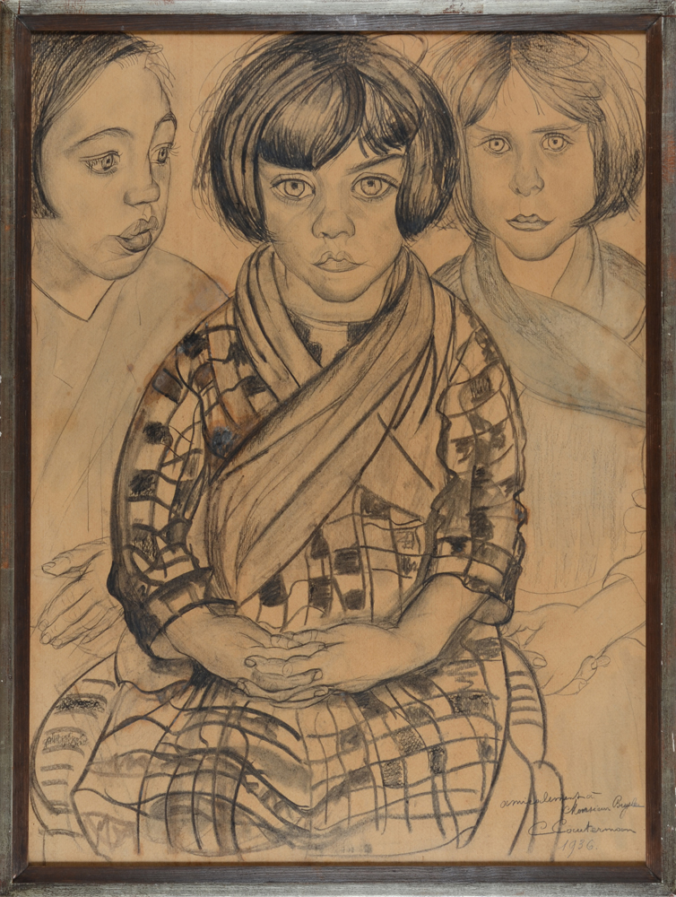 Cécile Cauterman-Boonans — Magnifique et important dessin expressionniste de 1936, signée et datée par cette femme-artiste monumentale.