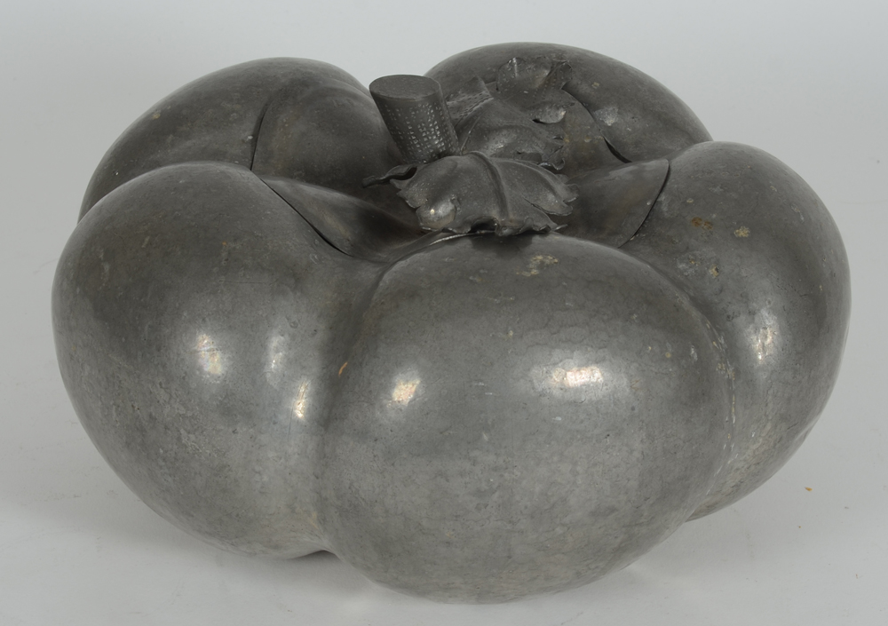 An Italian 1970's large pewter pumpkin ice bucket — View from above