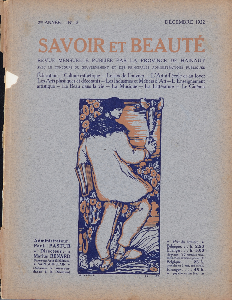Savoir et Beauté, an important art magazine on Belgian art deco — Année 1922, avec couverture d'après Anto Carte