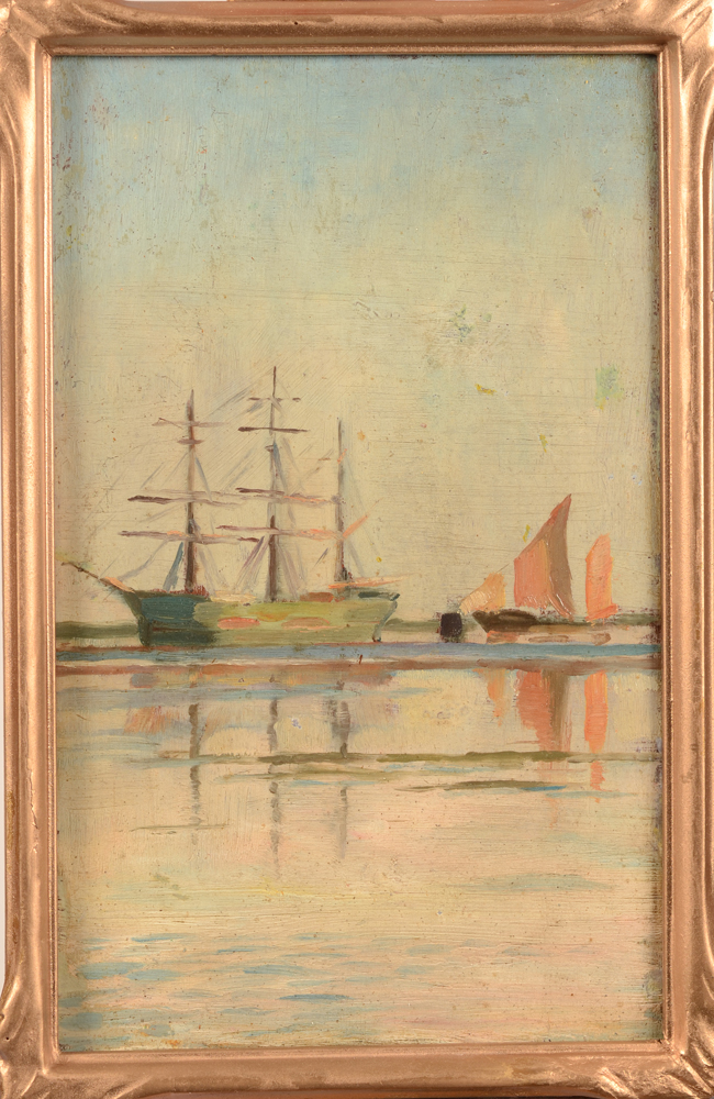 Gustave Vanaise — The painting with its frame, which is slightly damaged and restored, corners on the photograph not visible