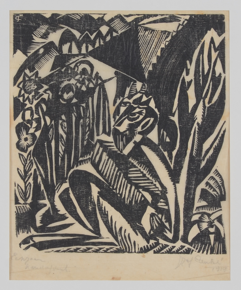 Jozef Cantré — Seul, gravure sur bois expressionniste extrèment rare, signée et datée 1919. Imprimée par l'artiste.