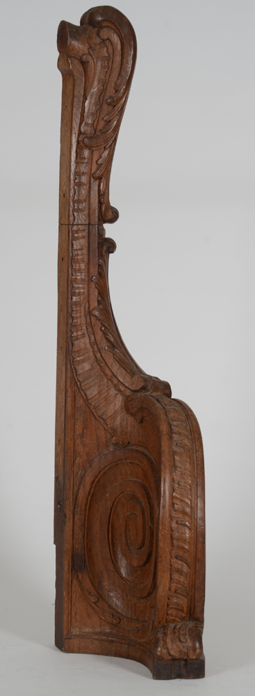 An 18th century hand carved oak staircase newel post — Inside of the post, also carved