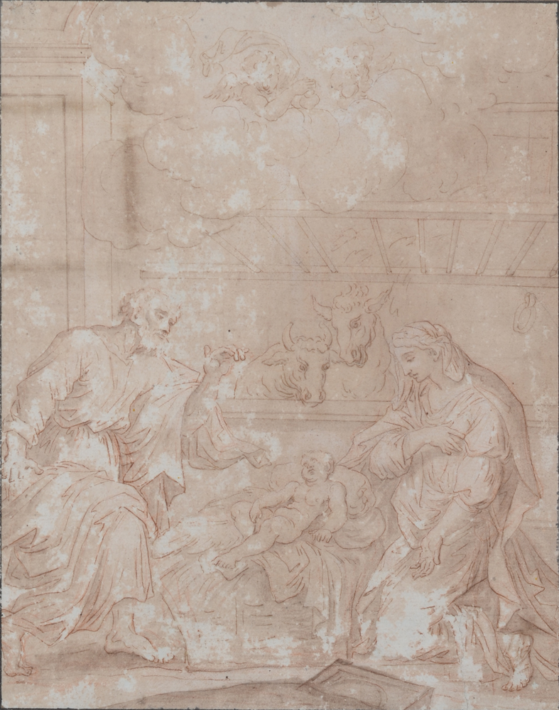 Old Master drawing, the nativity, Flemish school — dessin ancien, maître inconnu flamand, 18e siècle?