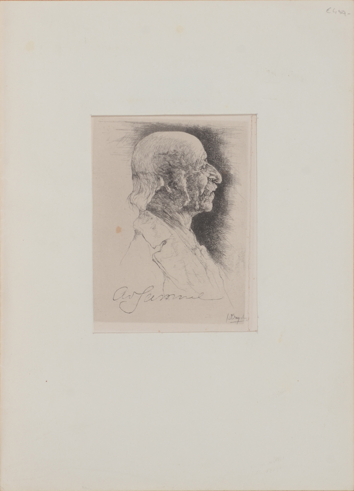 Jules De Bruycker Portrait of musician Adolphe Samuel, etching — Eau-forte de Jules De Bruycker, portrait en profile d'Adolphe Samuel. Signée par l'artiste dans l'image