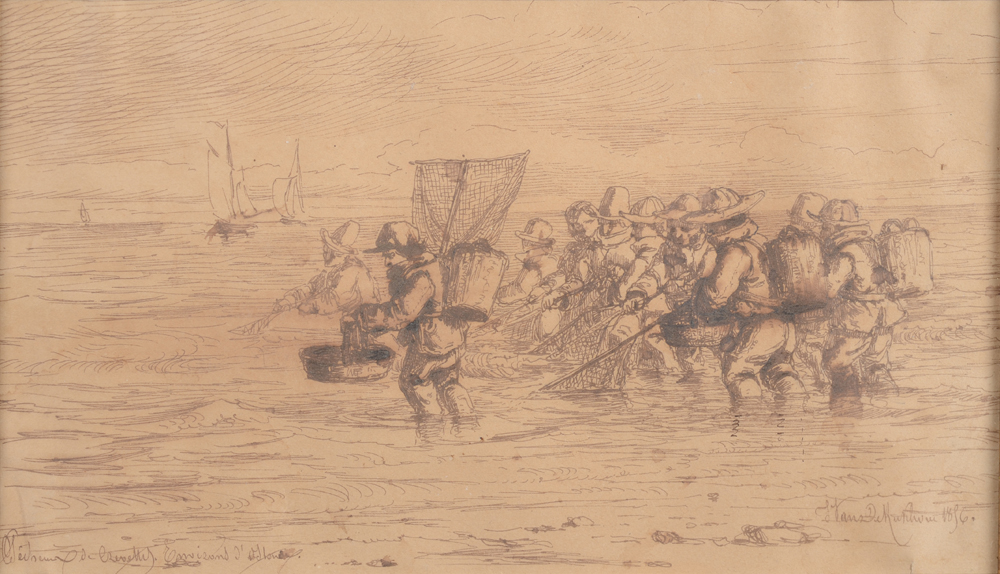 Jan Van de Kerkhove — Dessin original à l'encre, signé et daté 1856