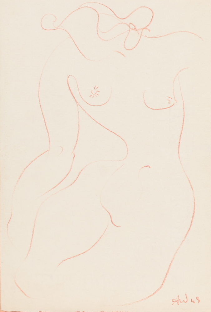 Amédée Wellekens original drawing female nude 1945 — Dessin originale de Wellekens, rare. Signé et daté par l'artiste.
