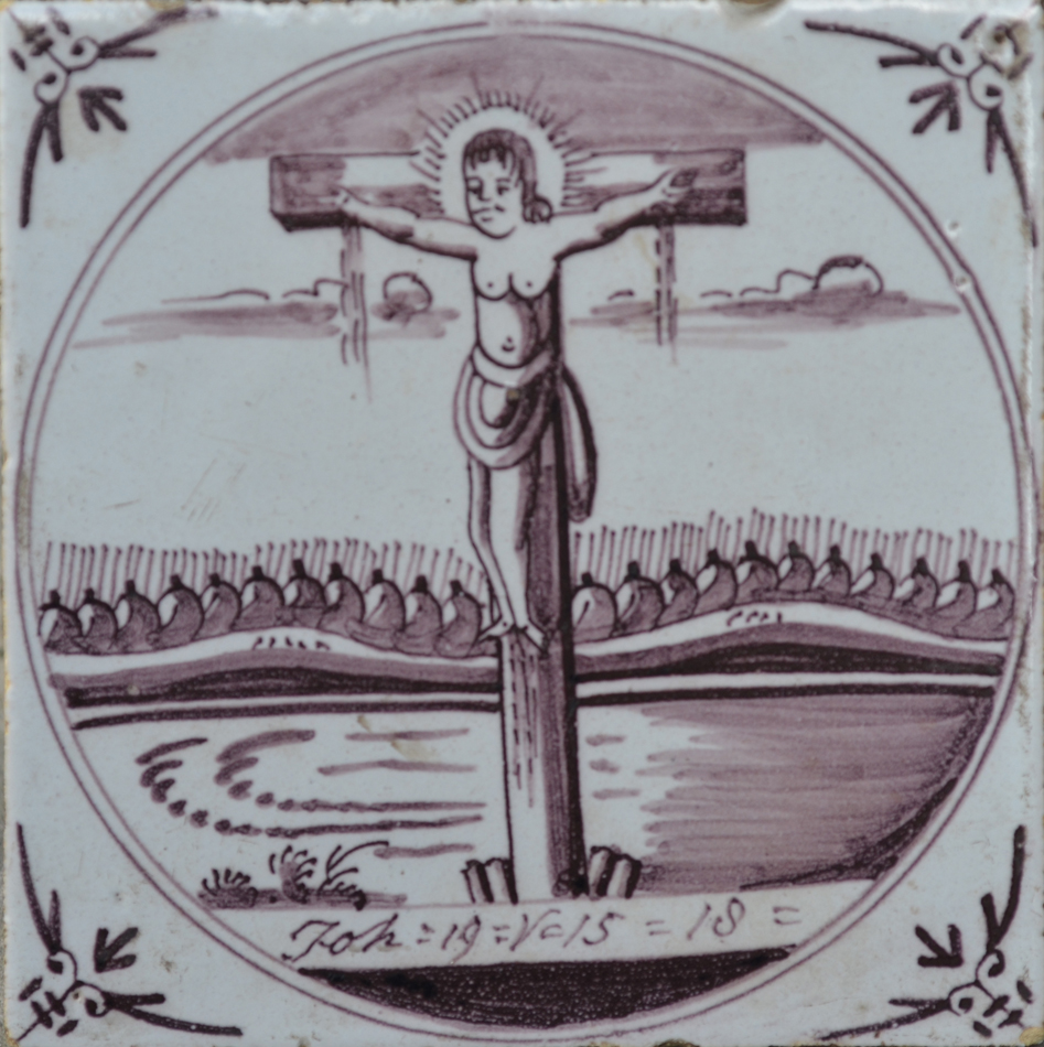 A Delft manganese tile with the crucifixion — Carreau de Delft avec la crucifixion, ca. 1800