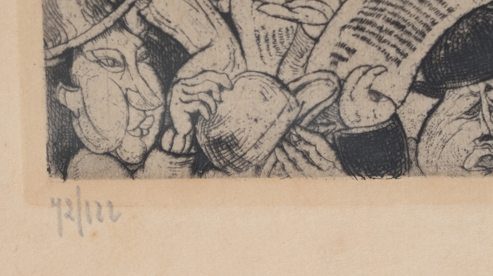 Jules De Bruycker (1870-1945), Kerwinkel onder de draake — Justification '72/122' in pencil, bottom left