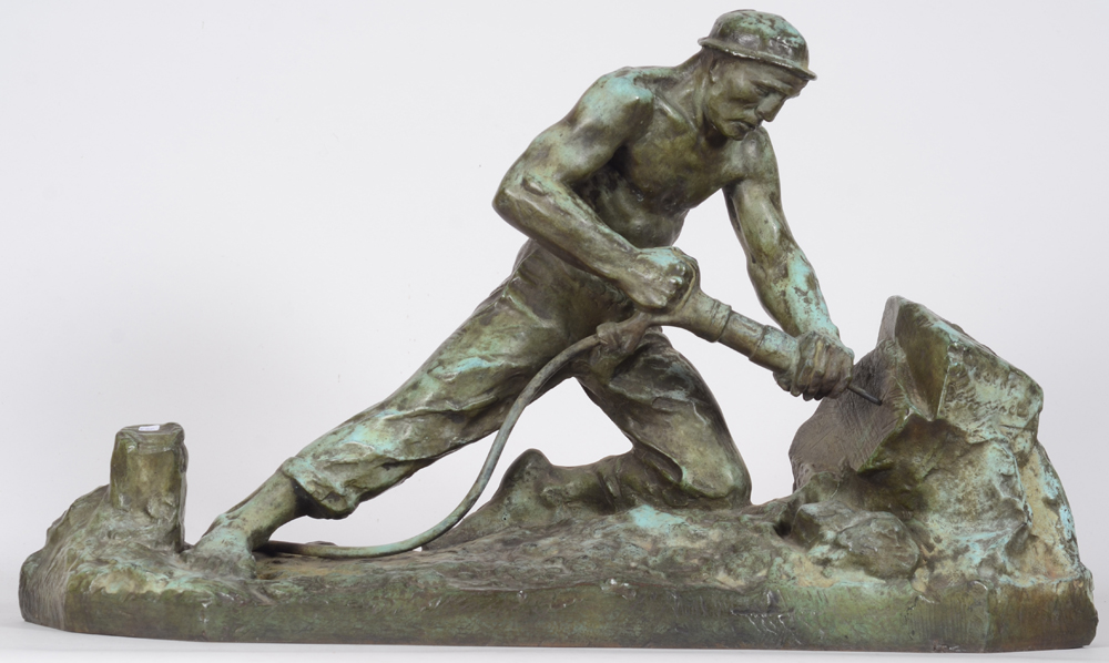 Victor Demanet — Mineur travaillant au marteau pneumatique, bronze, signé