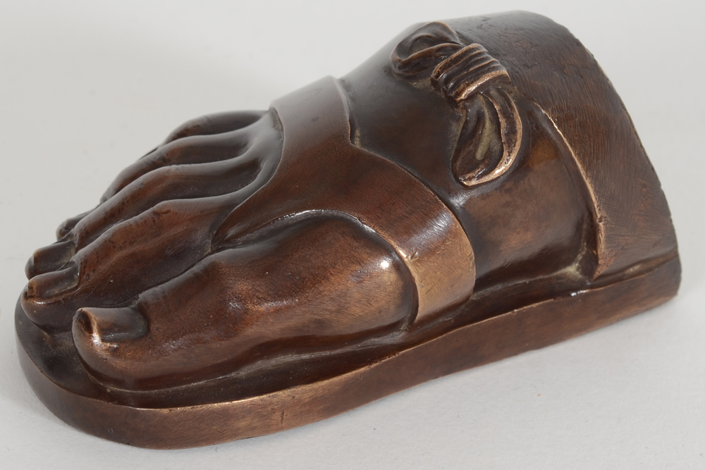 a bronze Roman foot, used as presse-papiers, 19th century — view from above
