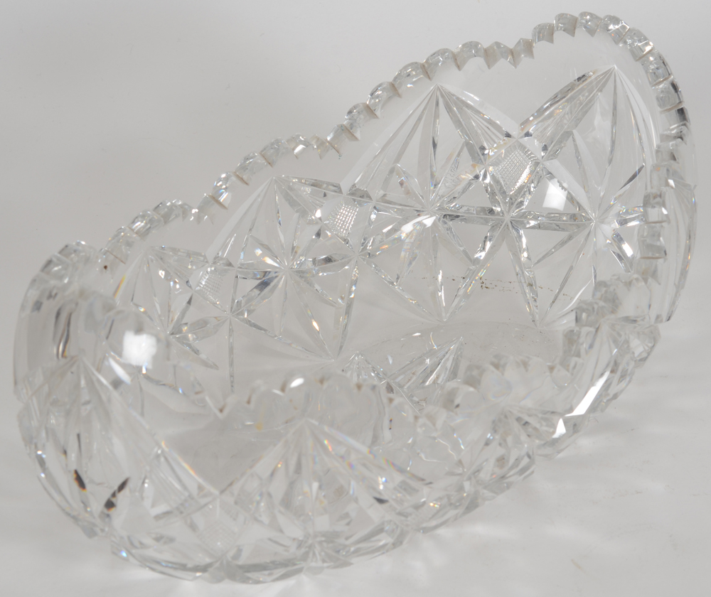 a large Val St-Lambert canoe shaped cut crystal coupe — Side view
