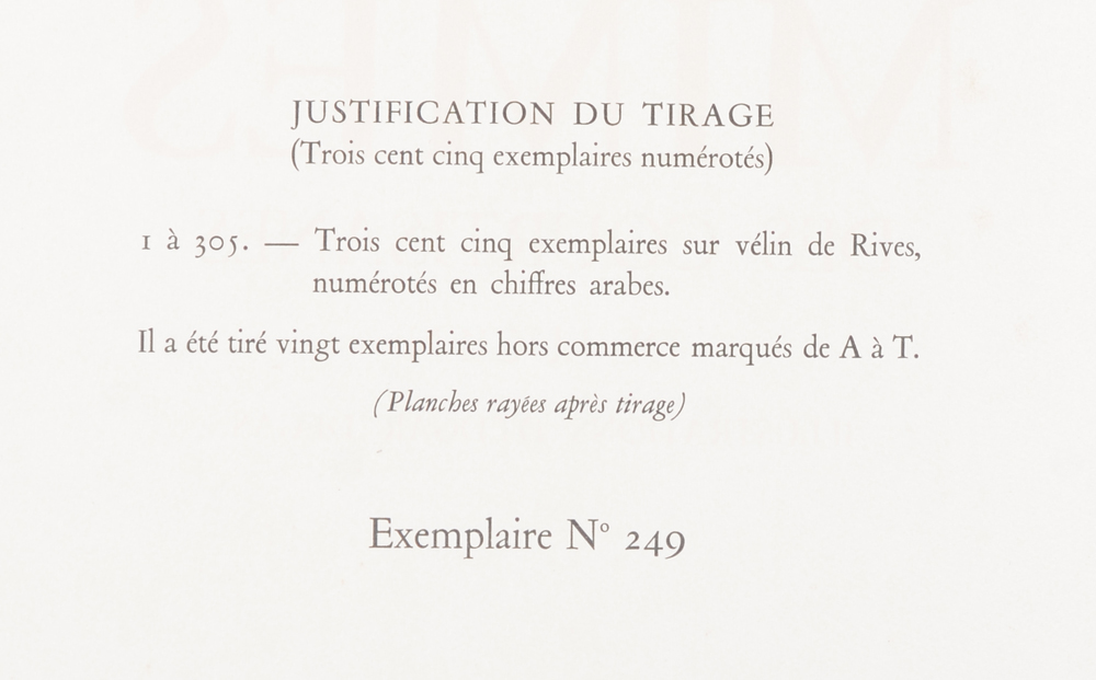Pierre Louÿs - Edgar Degas, Mimes des courtisanes de Lucien, Paris, Ambroise Vollard Editeur — Justification of the book