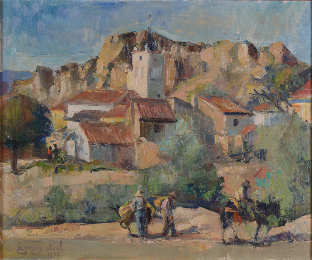 Georges Steel — Vue d'un village Espagnol près de Granada, huile sur toile signée