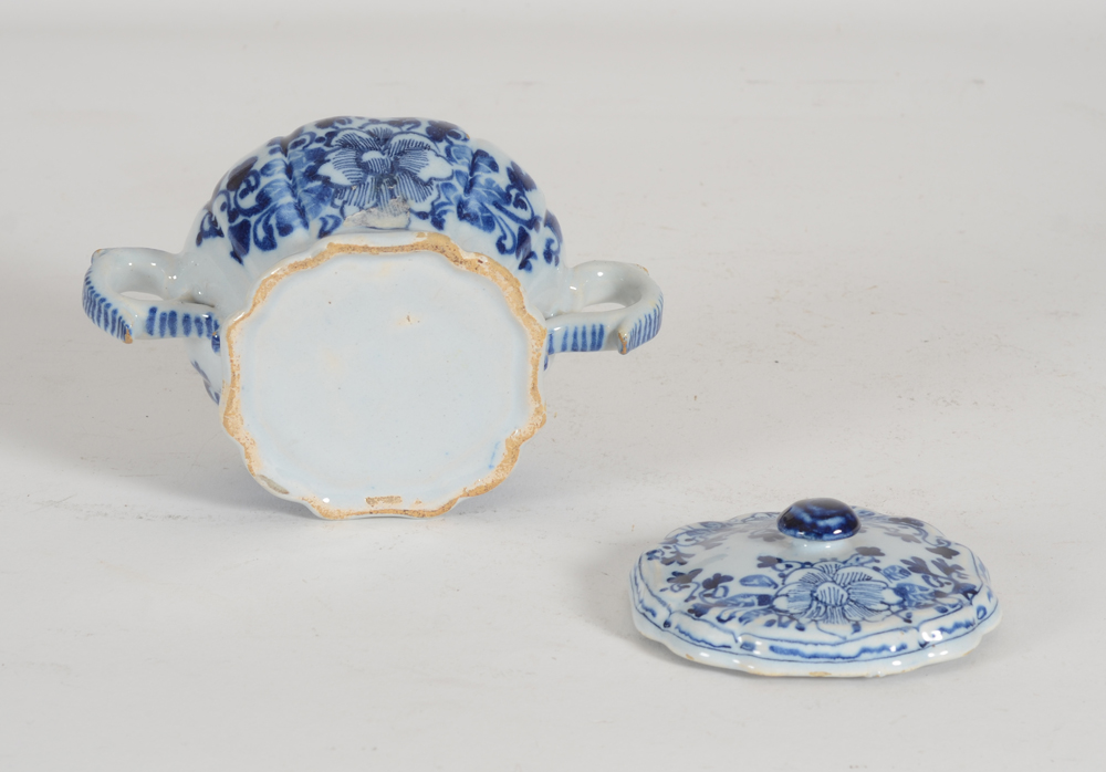 small lobed Delft lidded pot — lobe shaped bottom of the dish