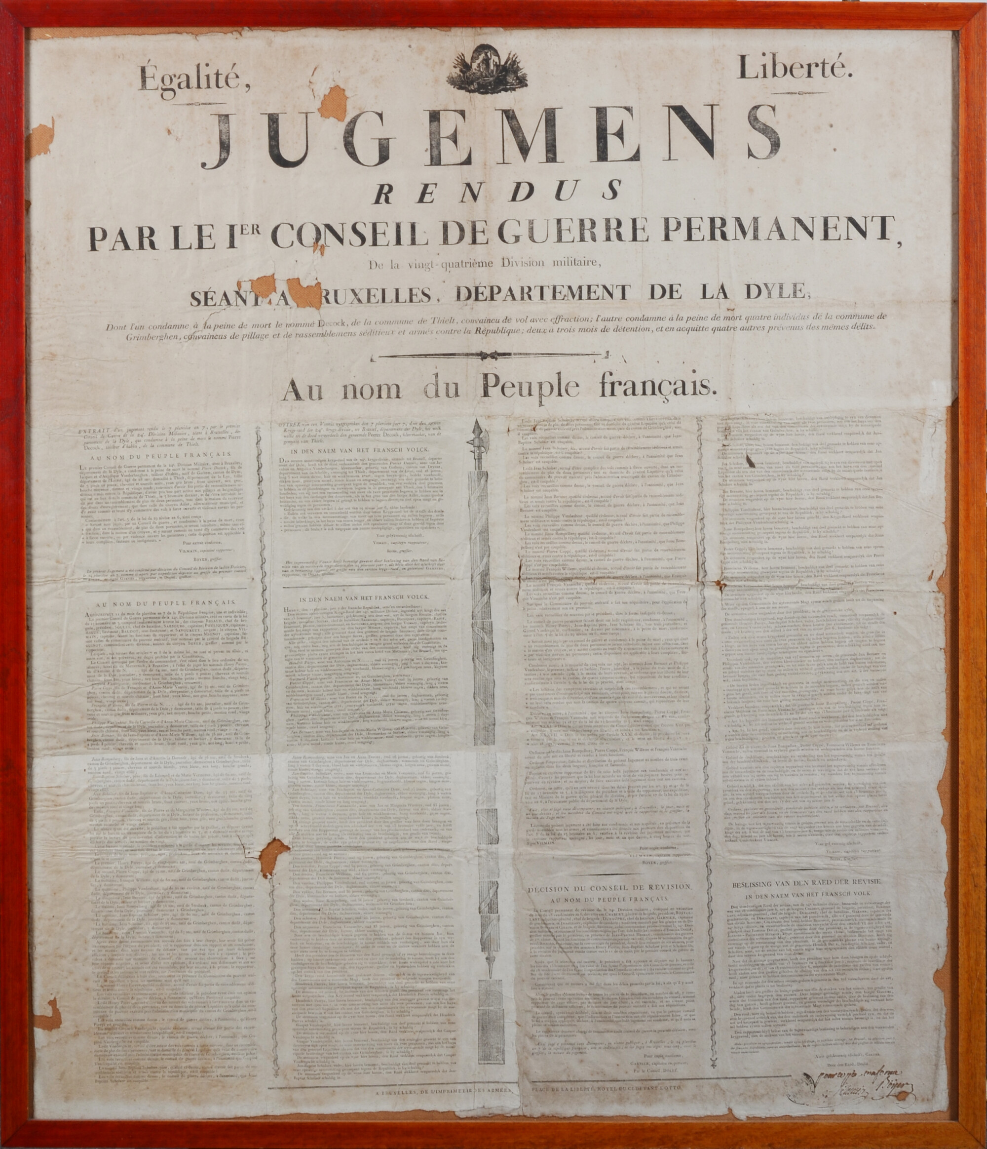 Large Poster, département du Dyle, 1799 — Affiche de jugements, période française