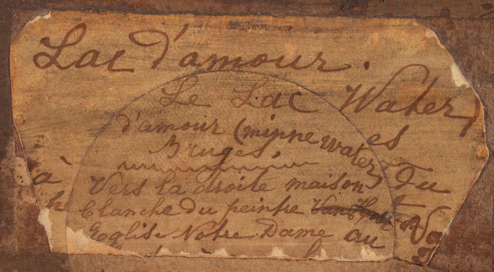 Leo Mechelaere — Handwritten label at the back with title