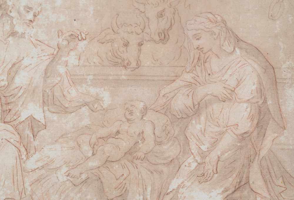 Old Master drawing, the nativity, Flemish school — Another detail