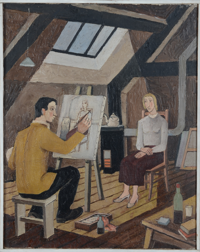 Marcel Laforêt — L'atelier, huile sur toile des années '50