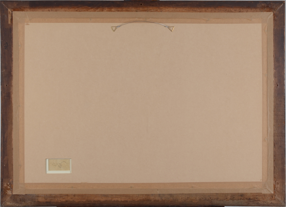 Jean Delvin — The back of the drawing, professionally reframed in the original frame