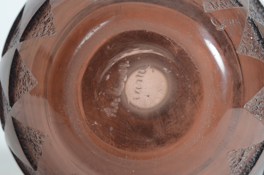 Delheid Frères and Degué an africanist acid etched glass and silver vase 1930s — 'Made in France' indistinctly incised into the bottom of the base