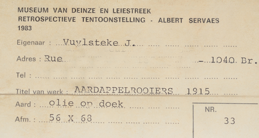 Albert Servaes — Another exhibition label at the back