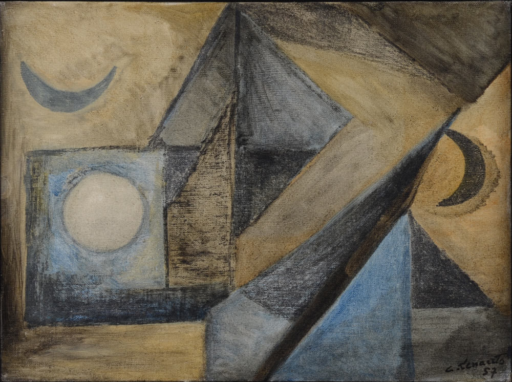 Carlos Lenaerts — Composition abstraite, huile sur toile de 1957, signée et datée