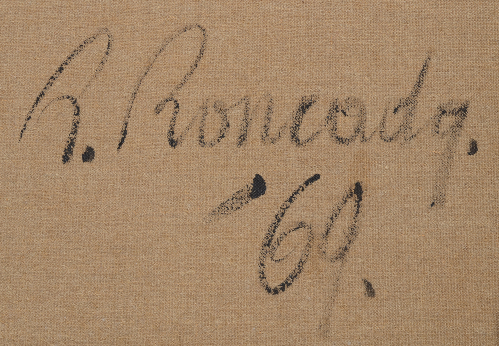 Roncada R. — Signature of the artist and date at the back of the canvas