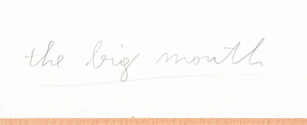 Jürgen Schneider 'The big mouth' title — Title on the back of the sheet in pencil.