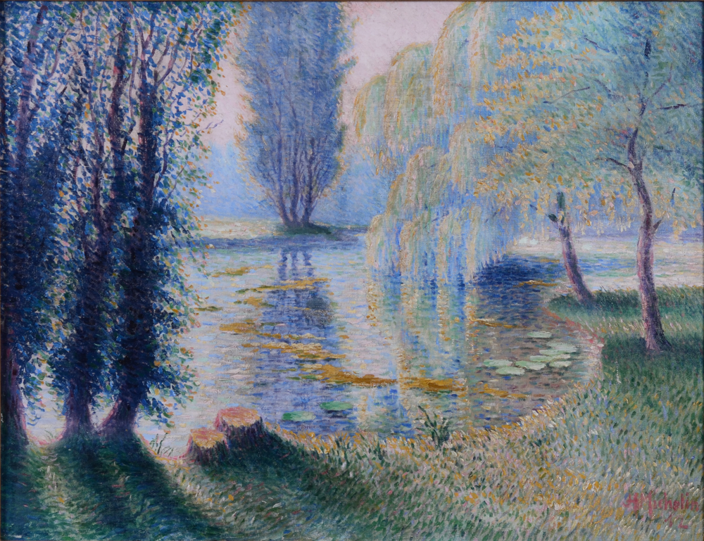 Hippolyte Michelin — Beau paysage pointilliste signé et daté 1912