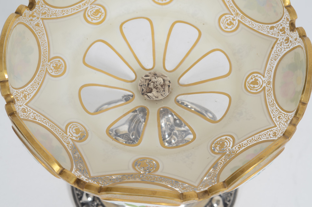 A silver and overlay decorated cristal historismus tazza — Inside of the coupe