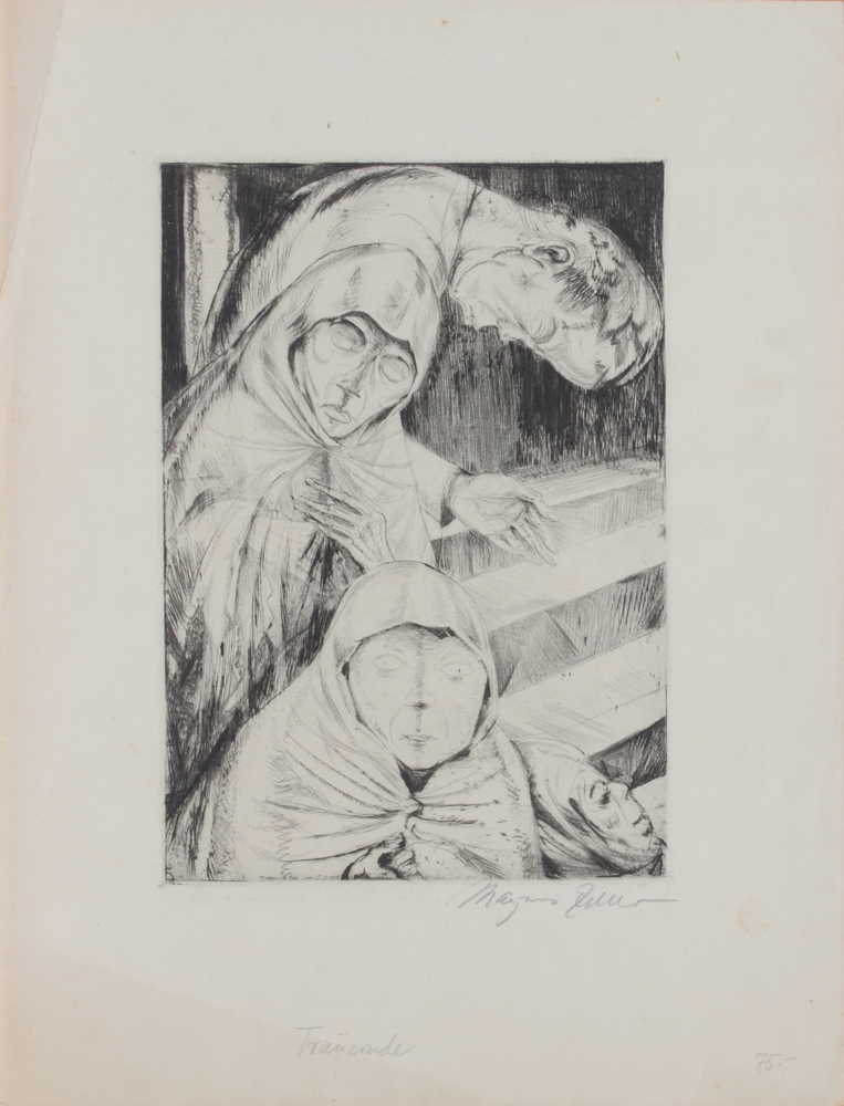 Magnus Zeller Bettler/ Beggars Etching from 1917 — 'Mendiants', Eau-forte expressionniste de Zeller. Signée par l'artiste.