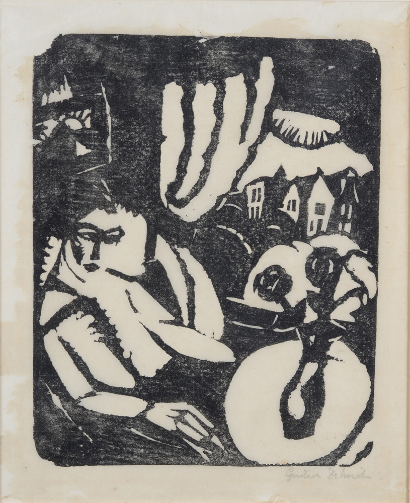 Gustave De Smet — Detail of the woodcut with original signature by the artist in pencil