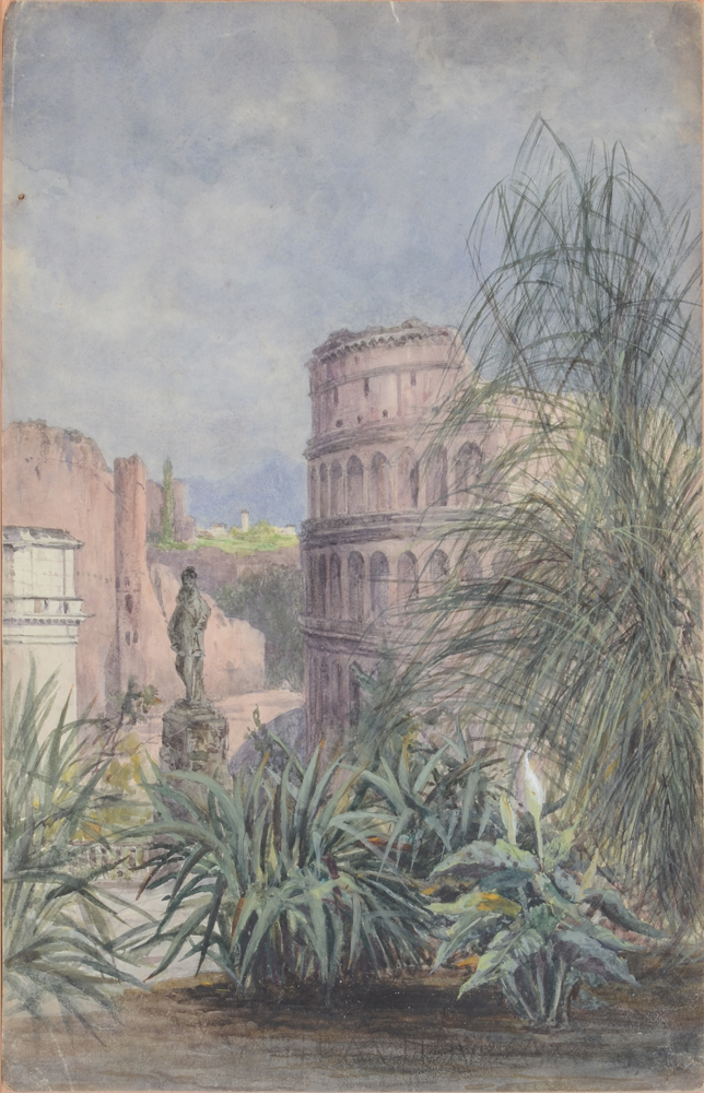 Unknown English artist 'Thunderstorm over the Colosseum' — Aquarelle avec vue sur Le Colosseum de Rome. Non signée ou datée.