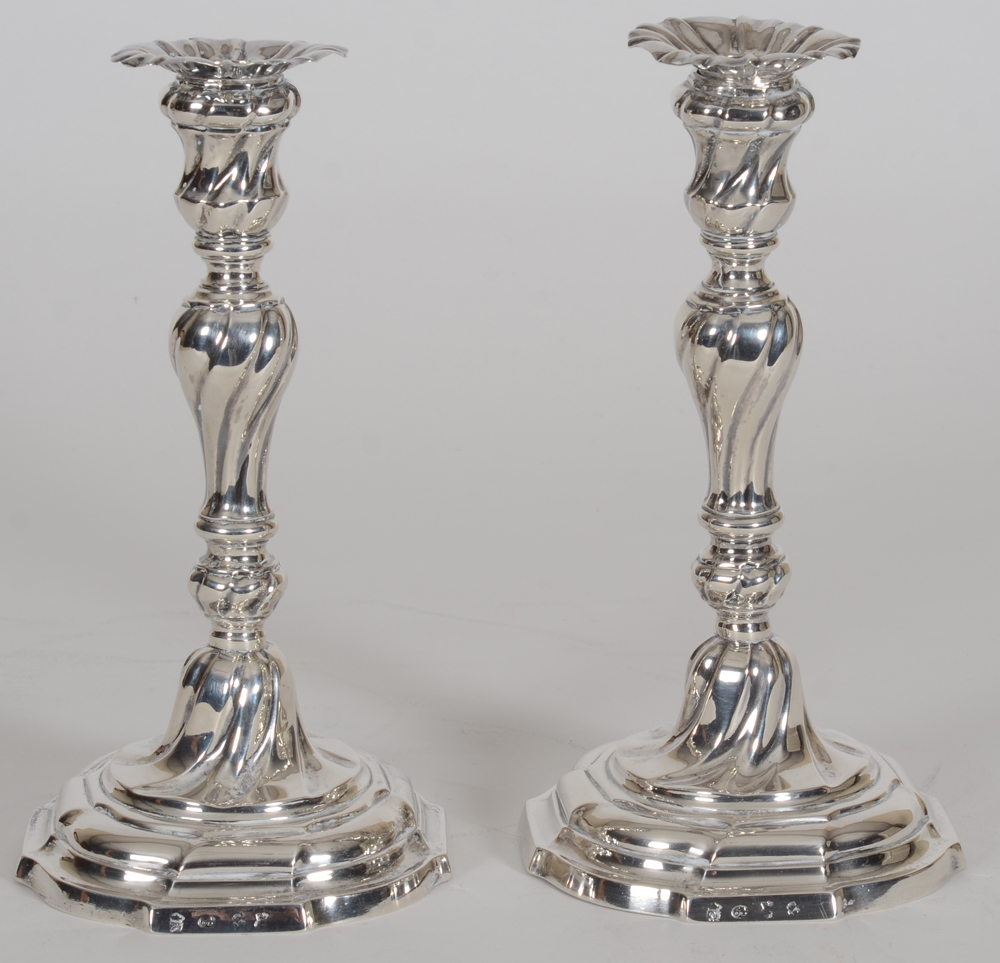 Michiel De Grave, a pair of 18th century silver candlesticks — View from above