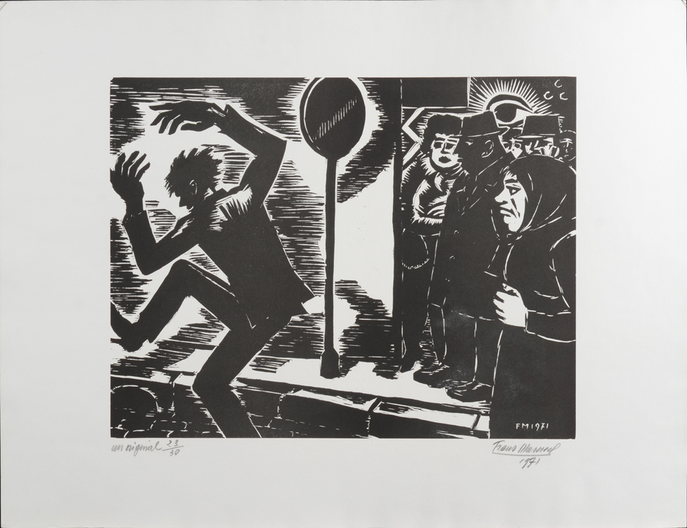 Frans Masereel — Gravure sur bois originale, critique de Masereel sur la société conformiste